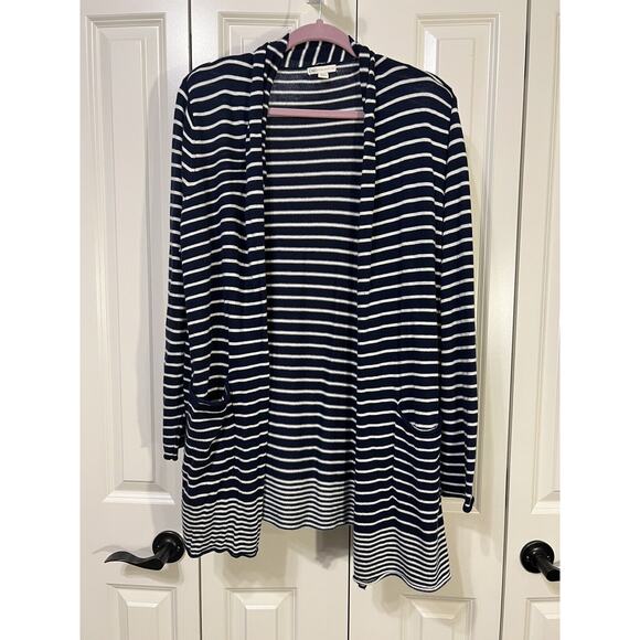 CATO Sweater Womens Size 18/20 Long Sleeve Open Front Cardigan Navy Blue/White - Picture 1 of 8